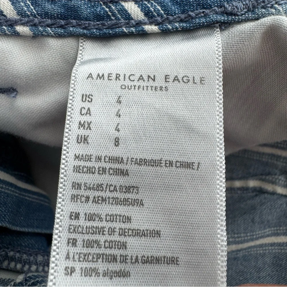 American Eagle Women’s High Rise Blue White Striped Denim Shorts Size 4 Small